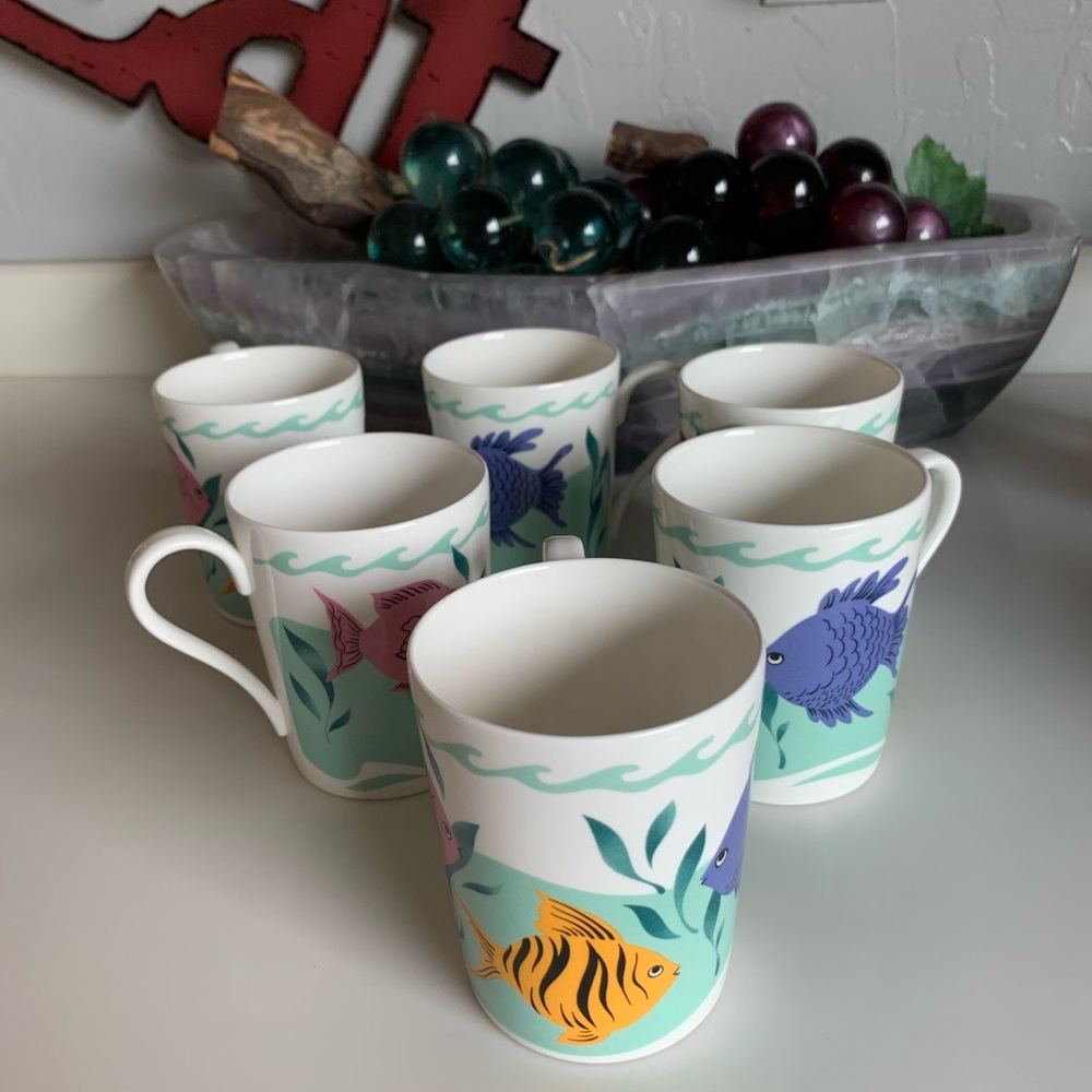 Studio Nova White and Blue Ceramic Mugs Underwater Theme Set